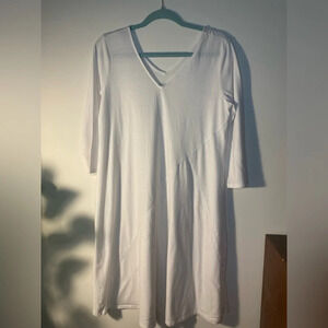 Soft Surroundings|| White Daphne Dress. A line knit stretch & 3/4 sleeves.Cotton